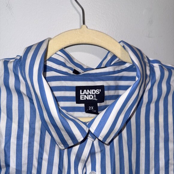 Lands End Womens No Iron Supima Shirt Blue/White Striped Button-Down Size 2X - Picture 3 of 6